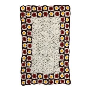 Vintage 70s Crochet Daisy Afghan Throw Blanket Boho Granny Square Cottage Cabin